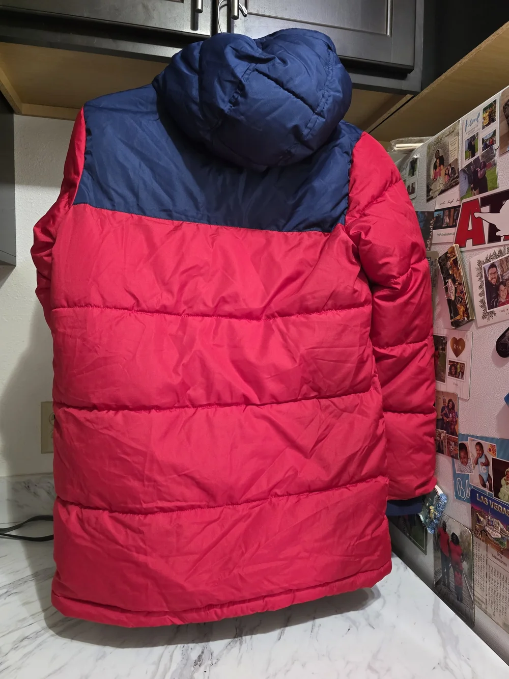 Lands' End Kids' Red & Navy Puffer Jacket with Hood Youth 14/16